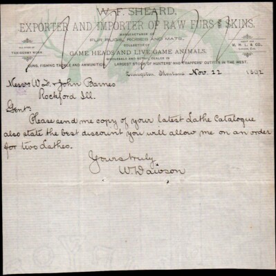 1892 Livingston Mt - W F Sheard - Raw Furs Skins - Robes Color Letter Head Bill