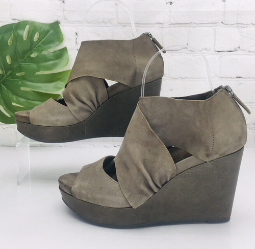 Eileen Fisher Sandals Womens 7.5 Sport Gray Leather Wedge Ankle Zip Comfort - Picture 2 of 13