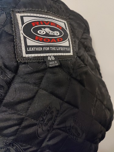 River Road Black Leather Motorcycle Jacket Size Mens 48 - Bild 5 von 8