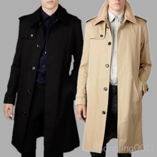 Mens Single Breasted SliM Fit Long Trench Coat Formal Business Parkas S4 M-9XL - Imagen 3 de 26