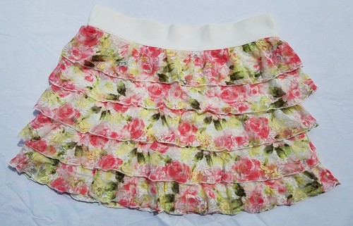 Girls Justice Skirt Size 16 Flowers Elastic  Shorts Tiered Layerd - Picture 1 of 5