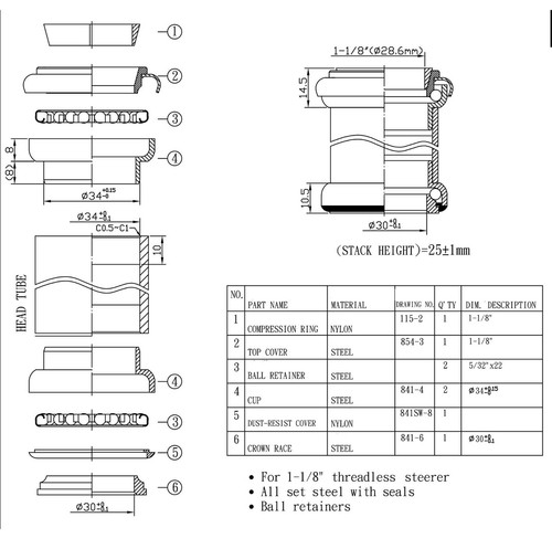 Neco 1-1/8" External Cup Threadless Steel Ahead Headsets Black Mountain Bike ATB - Bild 2 von 3
