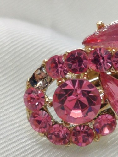 Vintage -PINK BROOCH & EARRINGS -Pin 3” x 1.75" -LEAF Design -CRYSTAL **READ** - Picture 14 of 18