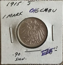 1915J German Empire  1 mark silver coin GEM UNCIRCULATED