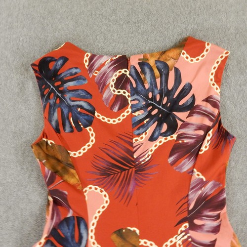 Guess Dress Small Red Midi VNeck Monstera Leaf Chain Tropical Floral Flower - Picture 12 of 14