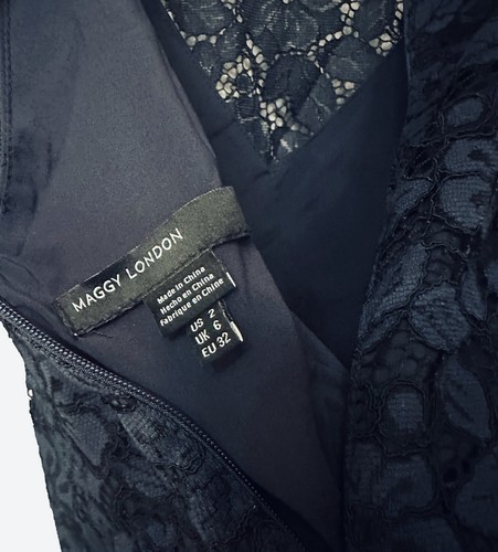 NEW Maggy London Womens Size 2 Lace Floral Party Cocktail Dress Navy Black $188 - Picture 8 of 9