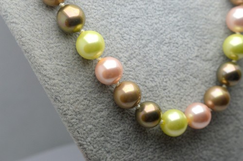 HEAVY ! 925 STERLING SILVER BROWN, GREEN, PINK PEARL BEADS NECKLACE - Picture 3 of 9