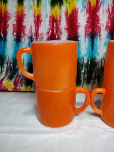 4 Federal Glass Mugs Orange Flat Bottom Halloween Thanksgiving Fall Autumn - Picture 2 of 20