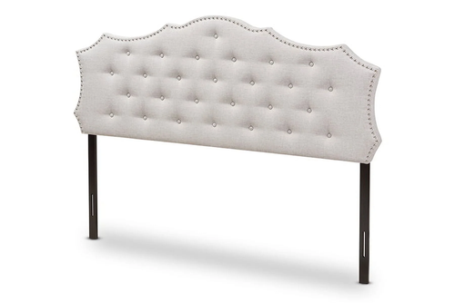 Full Size Headboard Curved Fabric Upholstered Button Tufted Modern Grey - Picture 2 of 12
