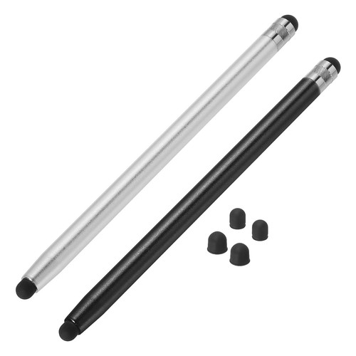 2pcs Stylus Pens for Touch Screens with 4 Extra Tips Black Silver - Zdjęcie 1 z 7