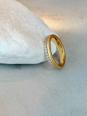 2 Tone Gold Brushed Pave Ring,Eternity Band Ring Brushed Diamond Stacking Ring S