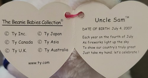 ❤️ 2007 UNCLE SAM White BEAR Ty® Beanie Babies 15th Gen Hang & 13th Gen Tush - Picture 2 of 4