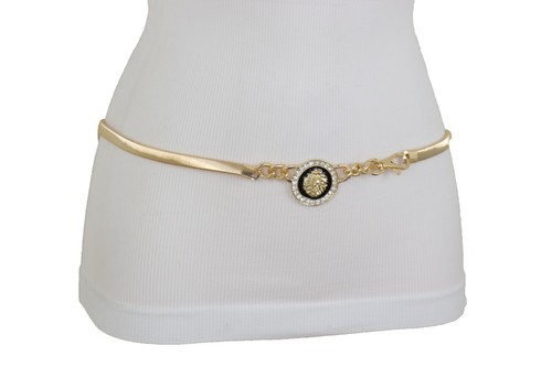 Women Gold Metal Chain Stretch Waistband Belt Hip High Waist Lion Charm Size M L - Picture 20 of 24