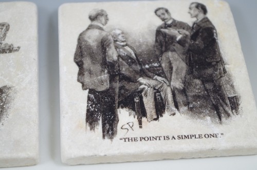 SHERLOCK HOLMES BOTTICINO MARBLE SET OF 6 BLACK/WHITE COASTERS - Picture 7 of 11