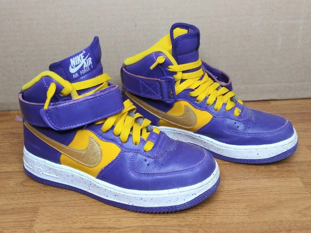 Nike ID Custom Air Force 1 Hi Lakers Purple Yellow Gold Youth Size 3.5 Women 5