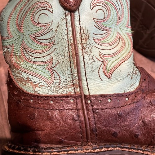 Justin Gypsy braun Leder Straußen und grün Stiefel Cowgirl Größe 12,5D 9987JR - Bild 11 von 12