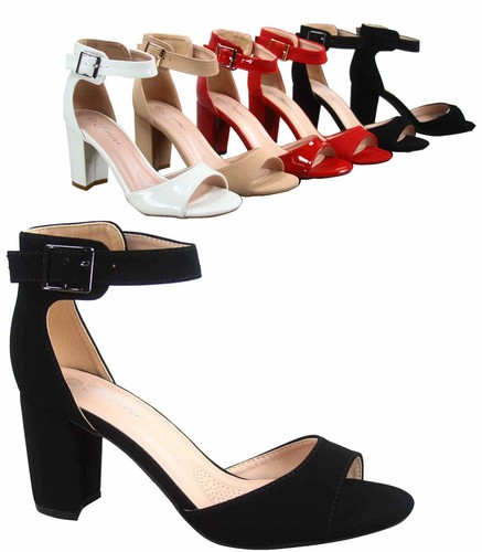 Women's Peep Toe Ankle Strap Buckle Chunky High Heels Sandals Dress Shoes