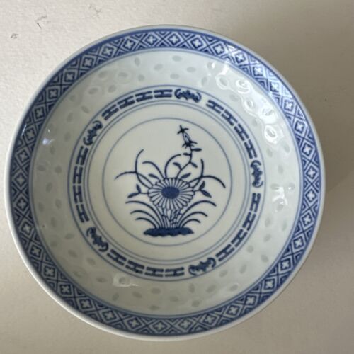 Set of 6 Jingdezhen Rice Flower Grain 5.5” Bowls Plates Blue & White Porcelain - Picture 4 of 4
