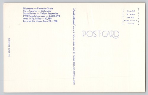 Postcard Greetings South Carolina State Map Flag Bird Flower Unposted JF1.29 - Picture 2 of 2