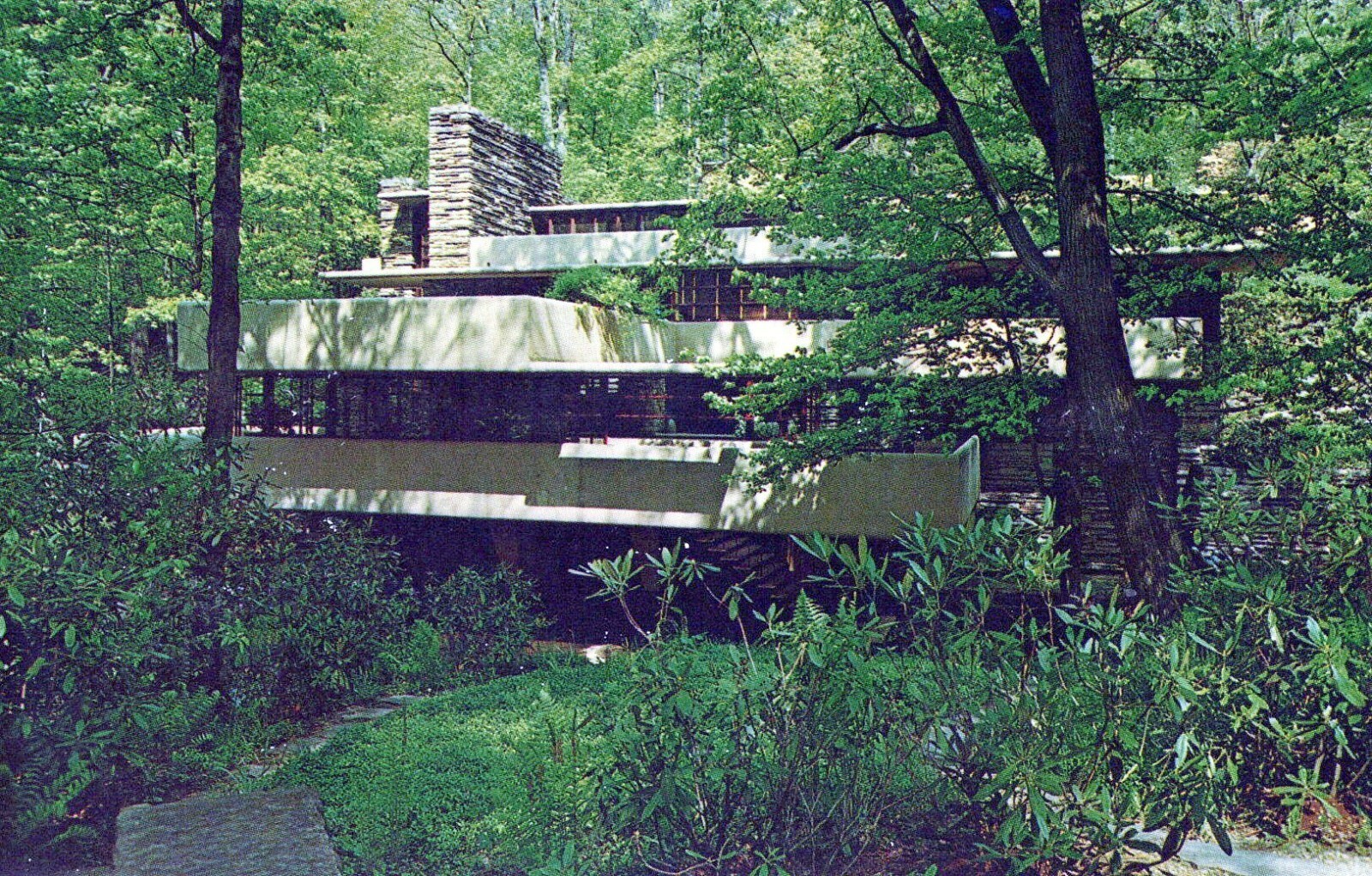 Fallingwater Famous Masterwork By Frank Lloyd Wright PA Chrome Vintage Postcard