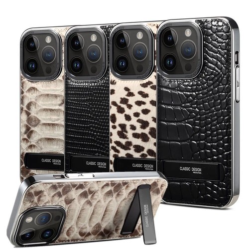 Genuine Leather Case for iPhone 15 Pro Max Alligator Python Bracket Armor Cover - Picture 10 of 36