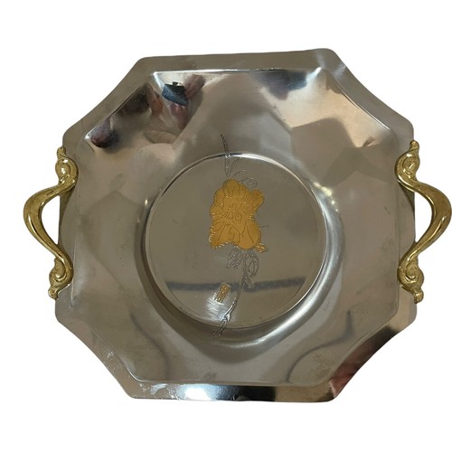 MGM Inox Etched 24KT Gold and Silver Floral Tray Made in Italy - Picture 3 of 6