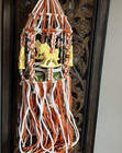 Vintage Orange Macrame Plant Hanger Nursery Ceramic Horses 70s Retro Boho 32"