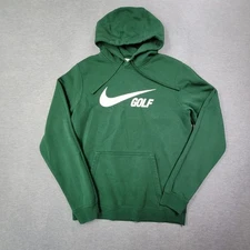Nike Golf Hoodie Mens Small Green Solid Casual Fleece Drawstring Swoosh Logo