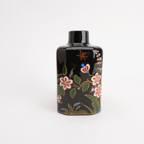 c1920s Boch Freres Black Ceramic Tea Caddy or Vase with Colorful Florals - Picture 6 of 9
