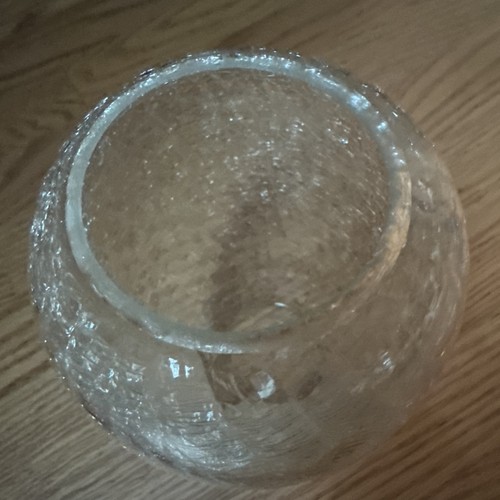 Crackle Glass Vase Clear 9 in Handcrafted Vintage - Picture 5 of 10