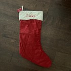 NWT Pottery Barn Classic Large Red Ivory Velvet Christmas Stocking Mono Luke