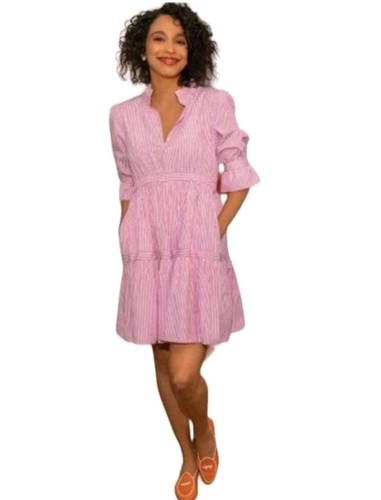 Gretchen Scott Designs rosa gestreiftes 3/4 Arm Teardrop Stufenkleid Gr. XS - Bild 2 von 12