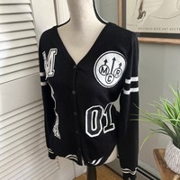 MY CHEMICAL ROMANCE Sweater Womens Medium Black Varsity Cardigan Emo Grunge 2