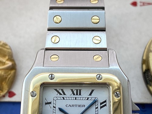 1980s Cartier Santos galbee twotone 18ct steel watch ref 2961 automatic ETA 2671 - Picture 8 of 20