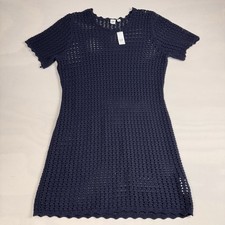 NWT GAP Crochet Mini Dress Short Sleeve Navy Blue Women’s L Retail $80
