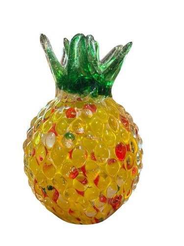 Pineapple Confetti Art Glass Paper Weight Blown Red Yellow Green 5" Beautiful - Picture 5 of 6