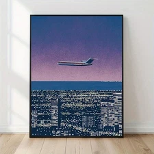 Hiroshi Nagai Poster 30x40 Airplane City Lights Japanese Art Print Retro Vintage