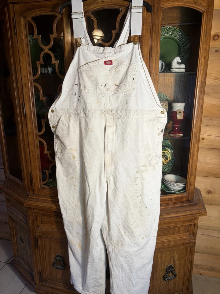 Mono con tirantes Dickies blanco con salpicaduras de pintura desgastado ropa de trabajo para hombre 50 X 32 Foto 2 de 4