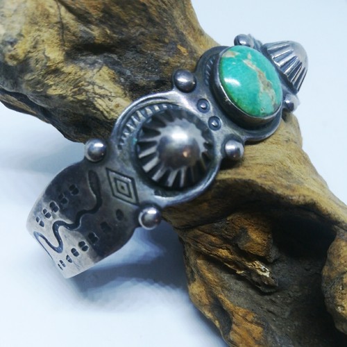 Zuni Navajo Turquoise Silver Cuff Bracelet Vintage Handmade Native USA JP - Picture 2 of 3