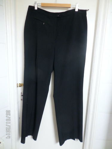 M&S women's black trousers, size 16, straight/wide leg, polyester mix USED