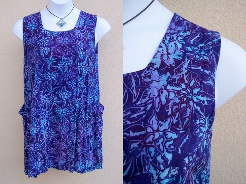 Piramide Batik Long Schürze Top - 3 TASCHEN Gr. L XL blau lila Shirt Bluse Strand