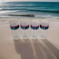 Chic & Tonic Let's Sail Away Highball Glasses Set 4 NIB Anchor Bar Ware Boat 🎁 