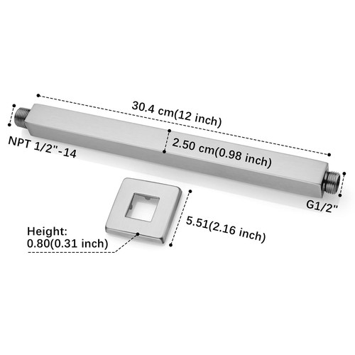 12Inch Square Ceiling Mounted Shower Arm and Flange Brushed Nickel - Picture 6 of 7
