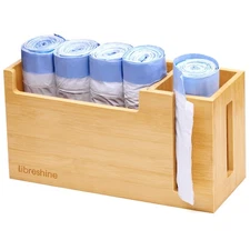 Best Bamboo Small Trash Bag Dispenser 1.2-4 Gallon No-Drill Adhesive Wall Mount