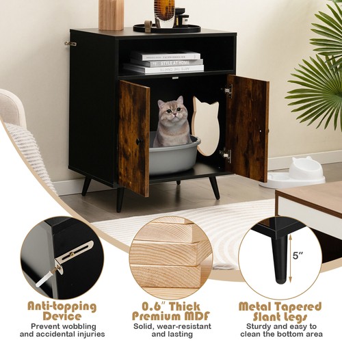 Cat Litter Box Enclosure Hidden Cat Washroom Cabinet with Entry Open Compartment - Picture 9 of 10