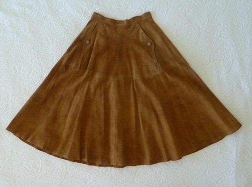 Gonna midi vintage Giorgio Valli Italy couture castagno scamosciato con tasche S XS p/o set - Foto 5 di 22