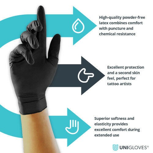 10 X BOX OF 100 (1000) Uniglove Select Black Latex Gloves Full Case 1000 Gloves - Picture 4 of 8