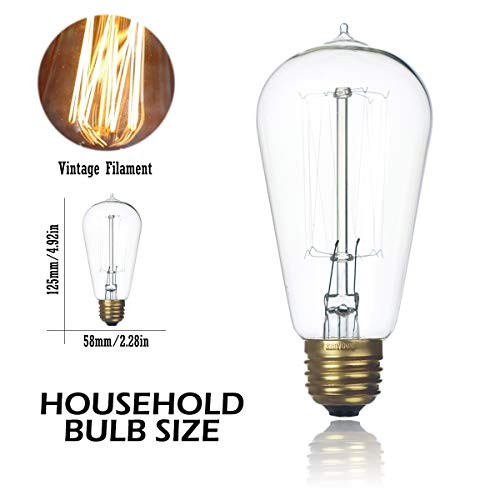 6-Pack Edison Light Bulb, Warm White 2200K Old Fashioned Incandescent Light, - Picture 4 of 7