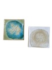 Anthropologie  Turquoise White Geode Crackle Glass Coasters  Stoneware 4" Set 2