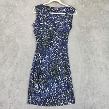 Vince Camuto Dress Womens Petite Small Blue Floral Sleeveless Ruched Sheath